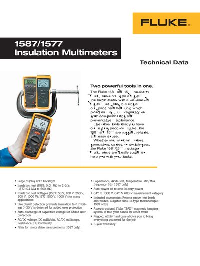 Fluke 1587/1577 Insulation Multimeter Product Leaflet - cover page