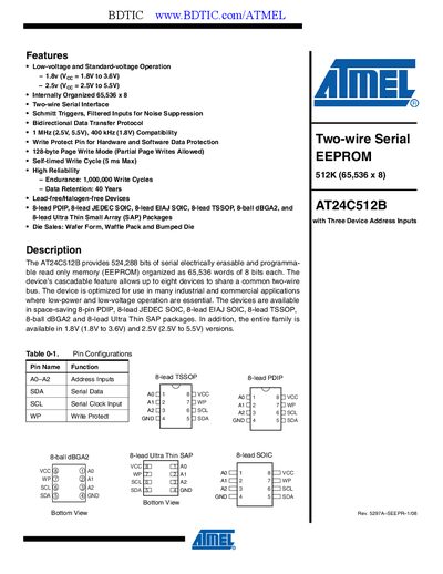 Atmel AT24C512B EEPROM Datasheet - cover page