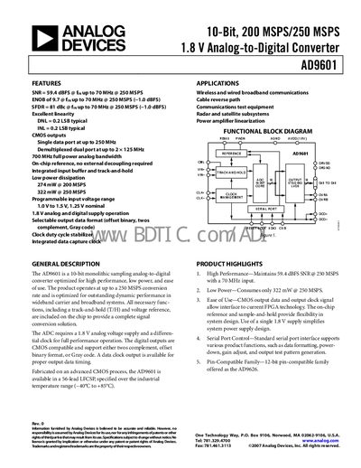 Analog Devices AD9601 ADC Datasheet - cover page