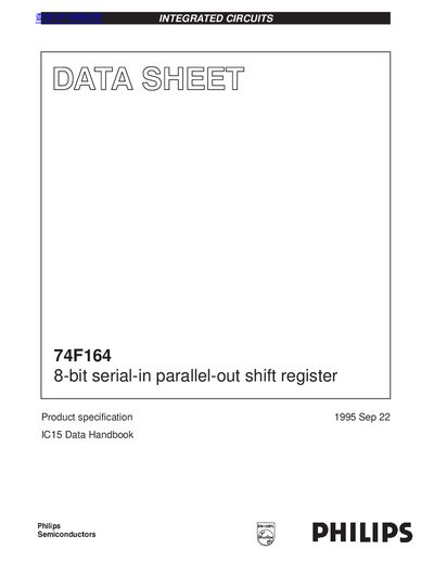 Philips 74F164 8-bit Serial-in Parallel-out Shift Register Datasheet - cover page