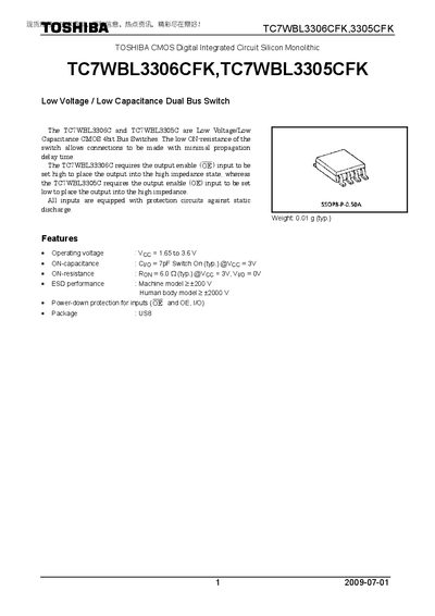 Toshiba TC7WBL3306CFK / TC7WBL3305CFK Datasheet - cover page