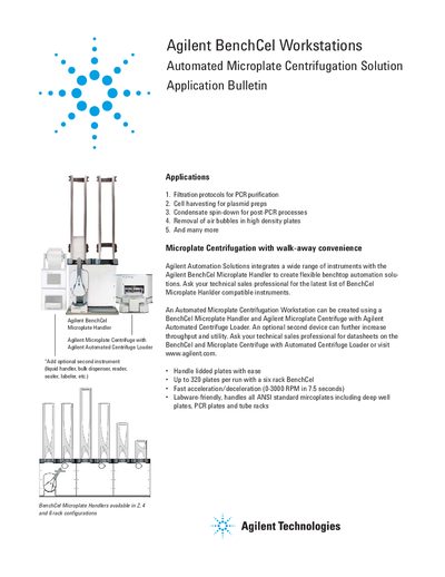 Agilent BenchCel Automated Microplate Centrifugation Solution Application Bulletin - cover page
