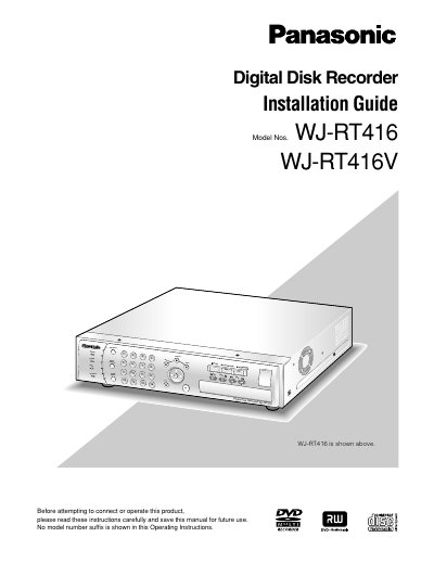 Panasonic WJ-RT416 Digital Disk Recorder Installation Guide - cover page