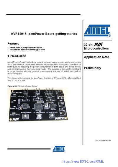 Atmel AVR32917 picoPower Board Application Note - cover page