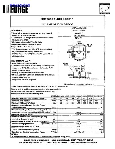 Surge SB25005–SB2510 Silicon Bridge Rectifier Datasheet - cover page