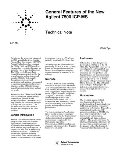 Agilent 7500 Series ICP-MS General Features Technical Note