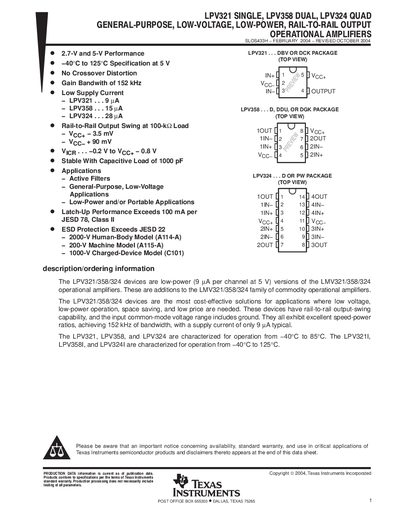 TEXAS INSTRUMENTS LP321 LP358 LP324 DATA SHEET - cover page