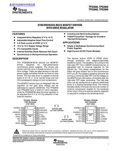 Texas Instruments TPS2838/39/48/49 Synchronous-Buck MOSFET Drivers Datasheet - cover page