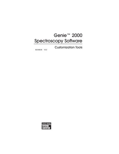 Canberra Genie™ 2000 Spectroscopy Software Customization Tools 9233653E V3.0 User Manual cover