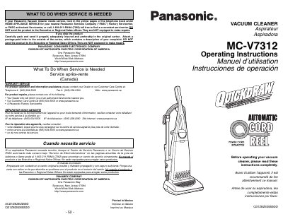 Panasonic MC-V7312 Vacuum Cleaner Operating Instructions - cover page