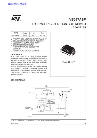 STMicroelectronics VB027ASP High Voltage Ignition Coil Driver Datasheet - cover page