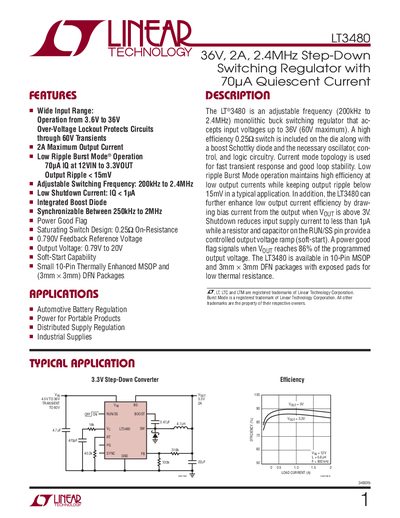 Linear Technology LT3480 Switching Regulator Datasheet - cover page
