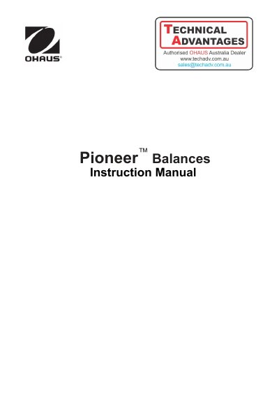 Pioneer Balance User Manual - cover page