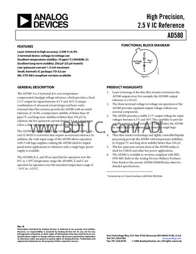 Analog Devices AD580 Datasheet - cover page