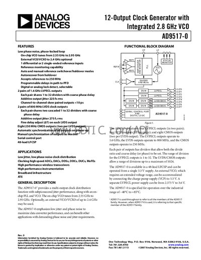 Analog Devices AD9517-0 Clock Generator Datasheet - cover page
