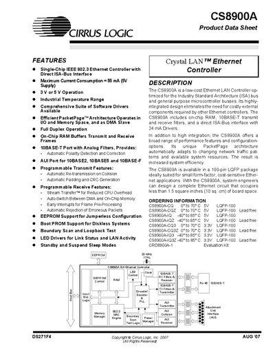 Cirrus Logic CS8900A Datasheet