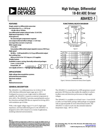 Analog Devices ADA4922-1 Datasheet - cover page