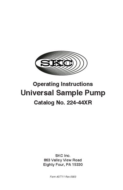 SKC 224-44XR Universal Sample Pump User Manual - cover page