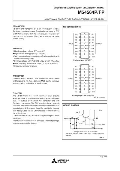 Mitsubishi M54564P/FP Darlington Transistor Array Datasheet - cover page