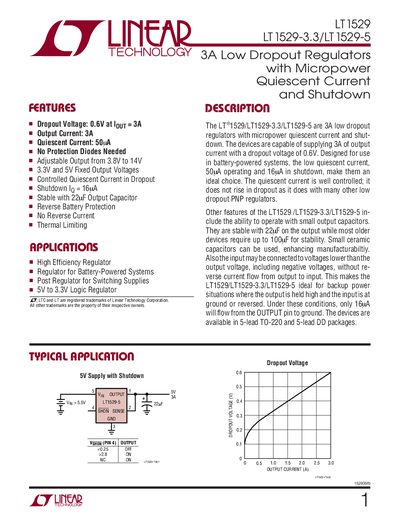 LINEAR TECHNOLOGY - 1 LT1529 LT1529-3.3/LT1529-5 handbook - cover page