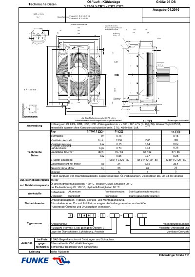 Funke 2.7905.2.xx-xx.xx Oil/Air Cooler Datasheet - cover page