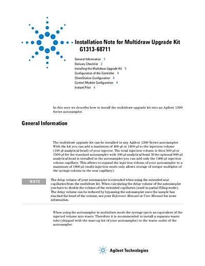 Agilent G1313-68711 Multidraw Upgrade Kit Installation Guide - cover page