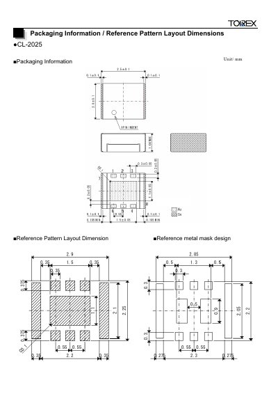 Torex CL-2025 Packaging Information Reference Pattern Layout - cover page