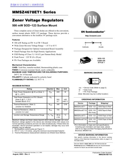 ON MMSZ4678ET1 Series Zener Voltage Regulators 500 mW SOD 123 Surface Mount handbook - cover page