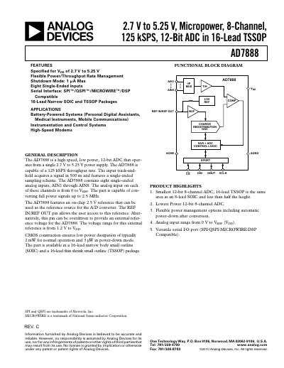 Analog Devices AD7888 12-bit ADC Datasheet - cover page