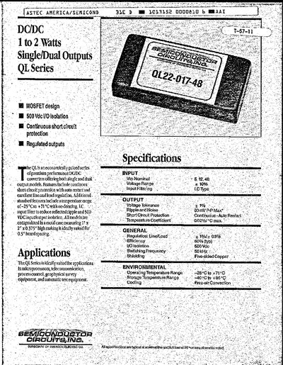 ASTEC QL Series DC/DC Converter Datasheet - cover page