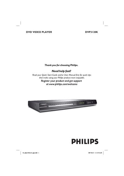 Philips DVP3120K DVD Video Player User Manual - cover page