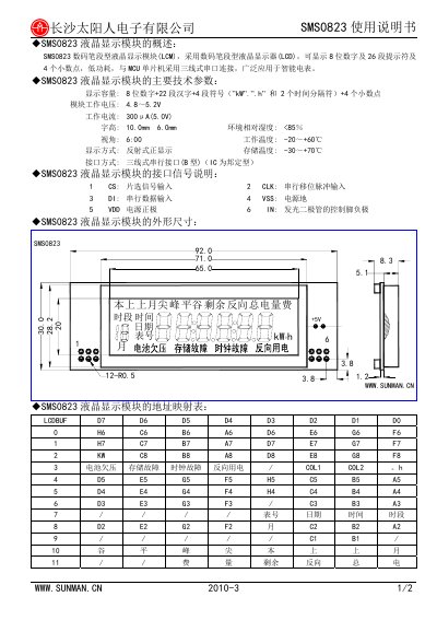 Sunman SMS0823 LCD Display Module User Manual - cover page