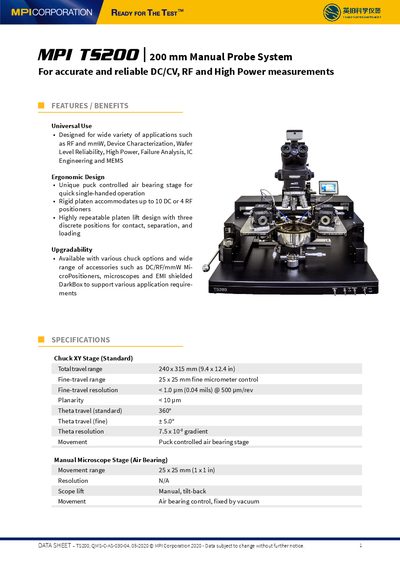 MPI TS200 Manual Probe System Data Sheet - cover page