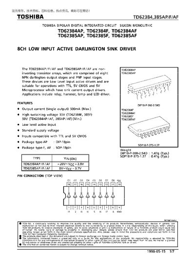 TOSHIBA TD62384AP TD62384F TD62384AF TD62385AP TD62385F TD62385AF handbook - cover page