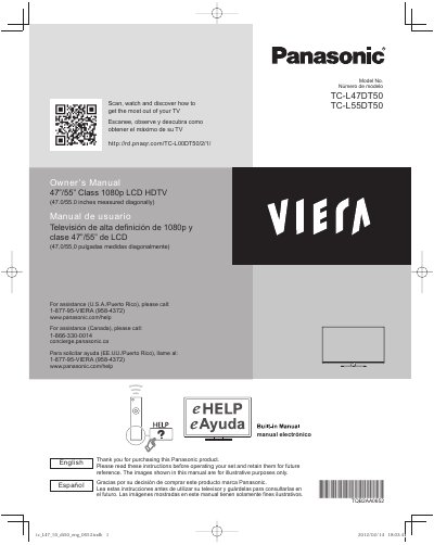 Panasonic TC-L47DT50/TC-L55DT50 LCD HDTV User Manual