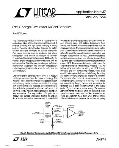 Linear Technology AN37-1 Fast Charge Circuits for NiCad Batteries Application Note - cover page