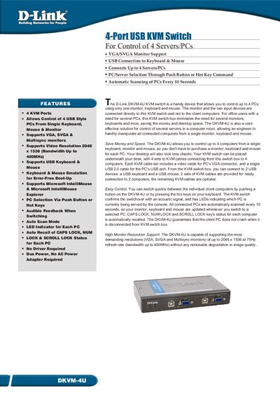 D-Link DKVM-4U KVM Switch User Manual - cover page