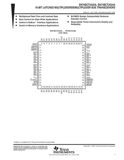 TEXAS INSTRUMENTS SN74BCT2423A SN74BCT2424A 16-BIT LATCHED MULTIPLEXER/DEMULTIPLEXER BUS TRANSCEIVERShandbook - cover page