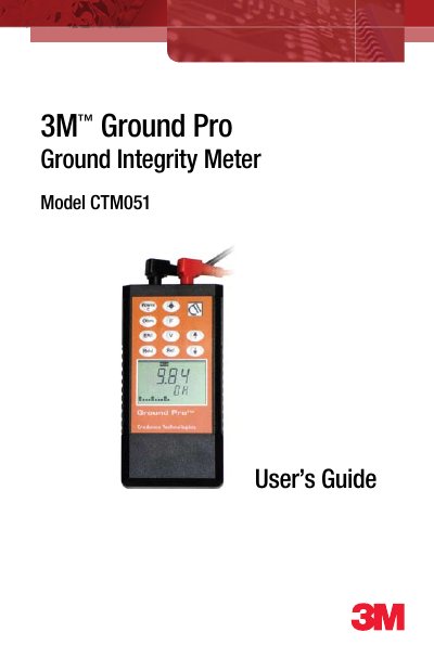 3M CTM051 Ground Pro Ground Integrity Meter User Manual - cover page