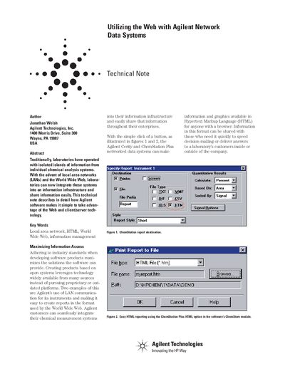 Agilent ChemStation Plus Web Reporting Technical Note - cover page
