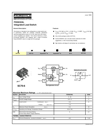 Fairchild Semiconductor FDG6324L Integrated Load Switch Datasheet - cover page