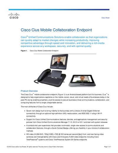 Cisco Cius Mobile Collaboration Endpoint Data Sheet - cover page