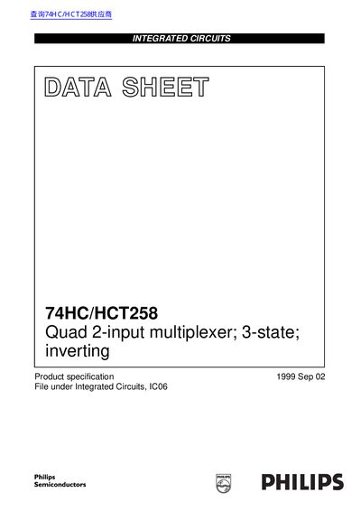 PHILIPS 74HC/HCT258 Quad 2-input multiplexer; 3-state; inverting handbook - cover page