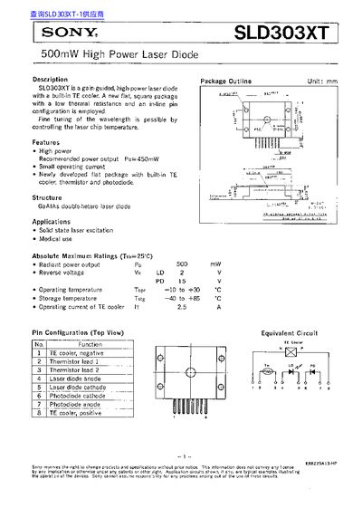 Sony SLD303XT Laser Diode Handbook