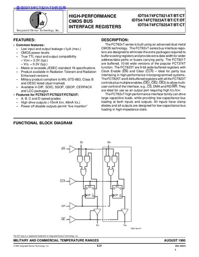 IDT IDT54/74FCT821AT/BT/CT IDT54/74FCT823AT/BT/CT/DT IDT54/74FCT825AT/BT/CT Manual - cover page