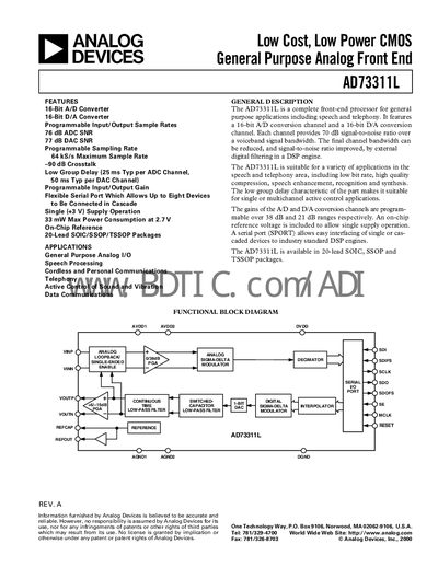 Analog Devices AD73311L Datasheet - cover page