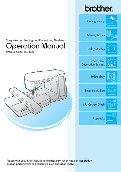 Brother 882-S96 Computerized Sewing Embroidery Machine Operation Manual - cover page