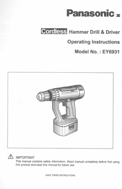 Panasonic EY6931 Hammer Drill & Driver Operating Instructions - cover page