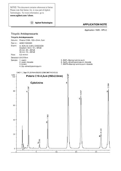 Agilent Application Note 1929 HPLC Analysis of Tricyclic Antidepressants and Cytokinins - cover page