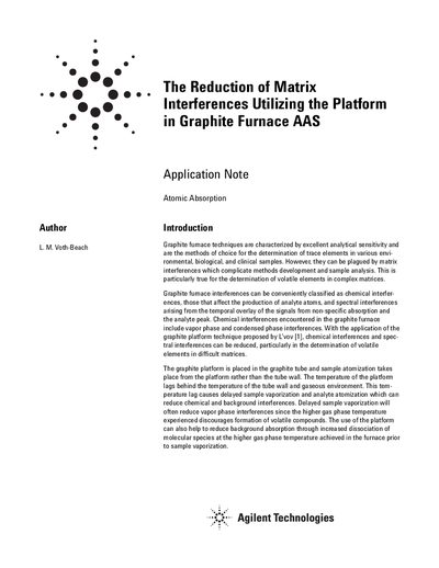 Agilent Graphite Furnace AAS Platform Application Note - cover page